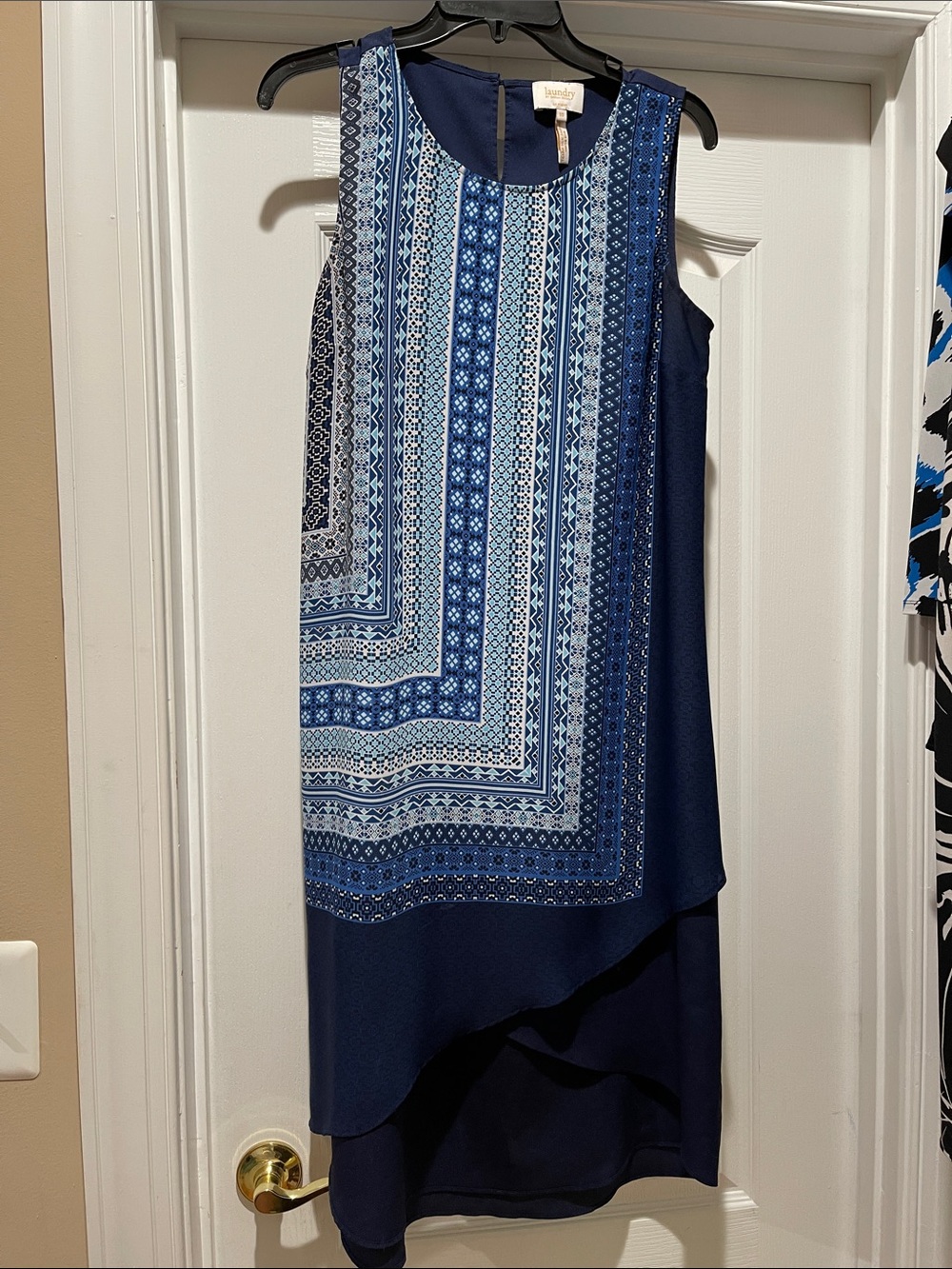 Laundry By Shelli Segal Navy and Light Blue Printed Layered Dress